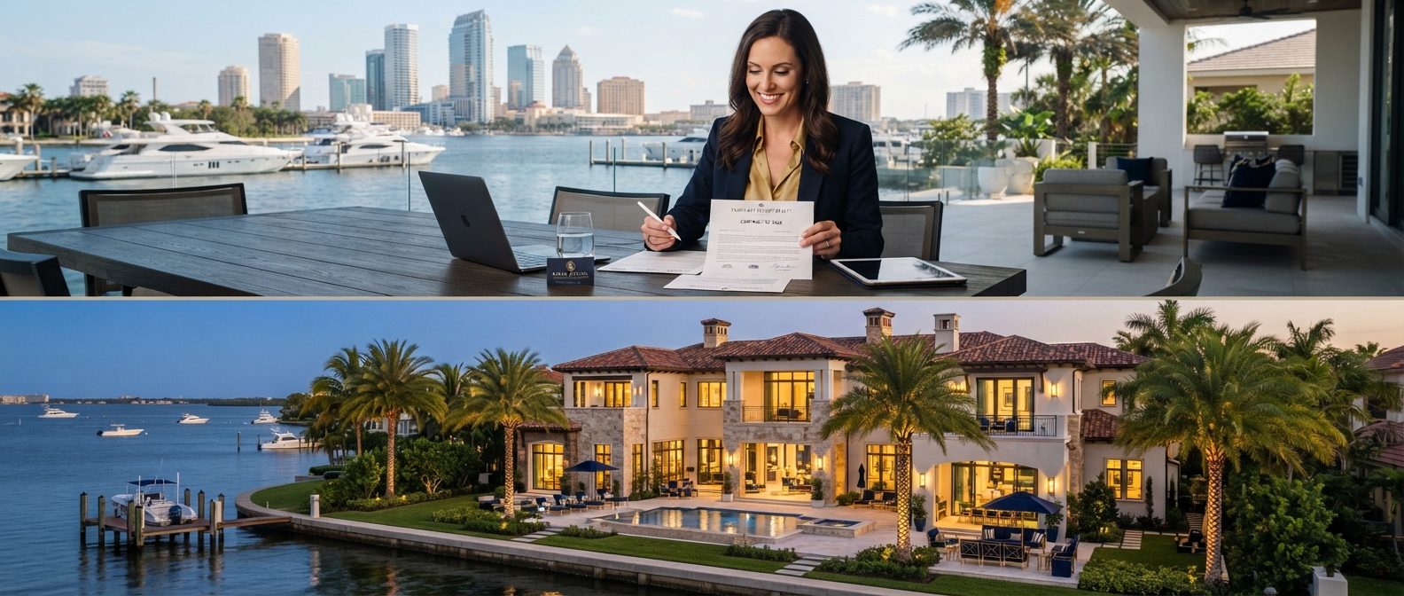 Tampa Bay luxury home interior at golden hour